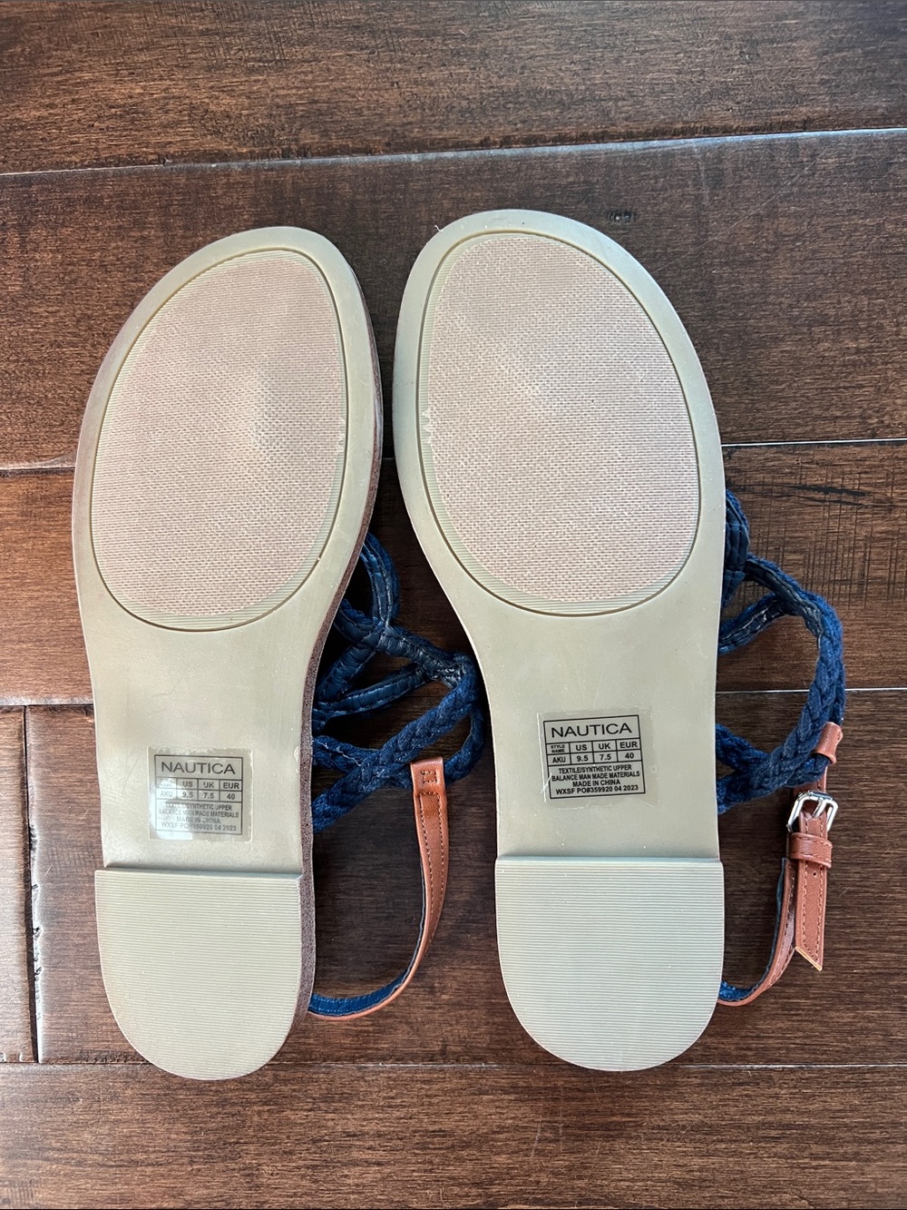 Nautica Navy Braided Rope and Tan Strap Women's Sandals - Picture 3 of 3